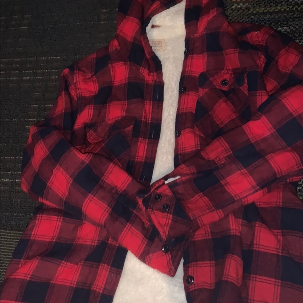 Black and red fluffy jacket